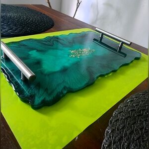 Elegant Green and Gold Decorative Tray